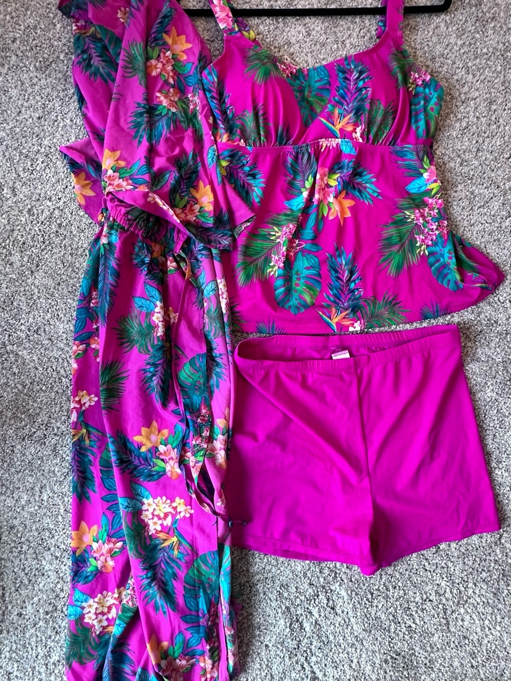 Kim gravel swim bundle Vibrant Tropical Magenta. Top ,swim short and cover up